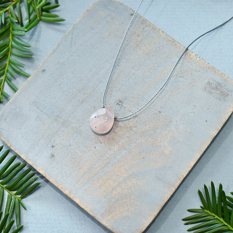 Rose Quartz & Gray Cord Necklace